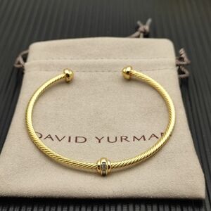 David Yurman 3mm gold beaded white diamond bracelet